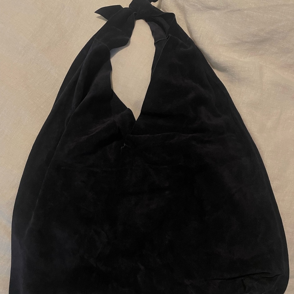 The Row Deep Navy Suede Knot-Top Hobo Bag - Picture 2 of 5